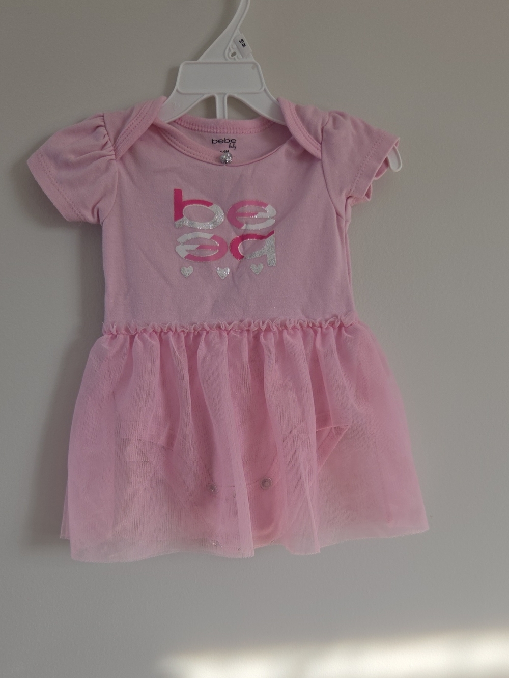 bebe Pink Tulle Baby Dress with Silver Logo